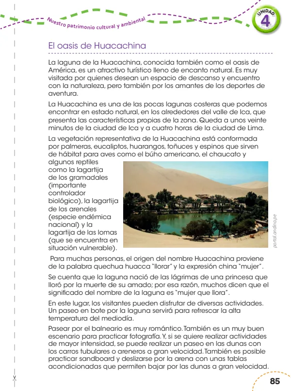 El oasis de Huacachina - 4.° grado de Primaria (MINEDU) PDF 1 Portada de El oasis de Huacachina - 4.° grado de Primaria - MINEDU