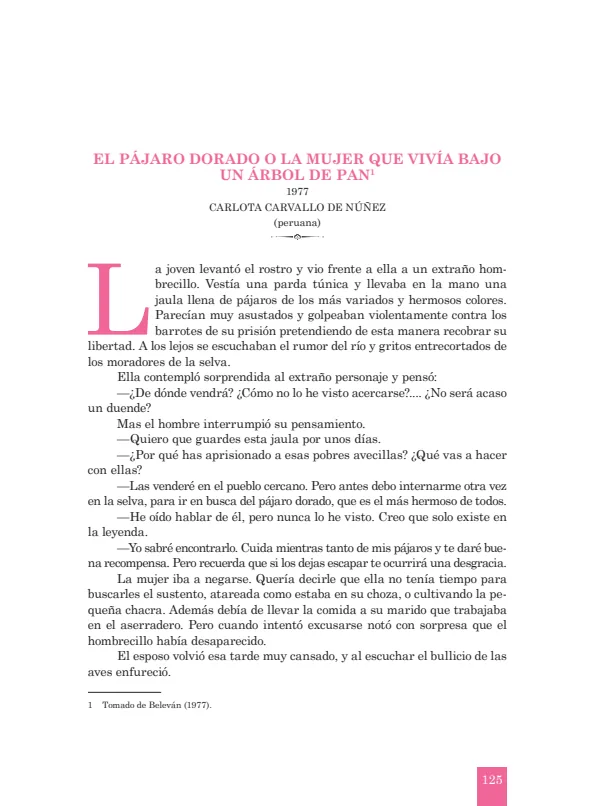 El pájaro dorado o la mujer que vivía bajo un árbol de pan: 1977. Carlota Carvallo de Núñez (MINEDU) PDF 1 Portada de El pájaro dorado o la mujer que vivía bajo un árbol de pan: 1977. Carlota Carvallo - 2.º grado de Secundaria - MINEDU
