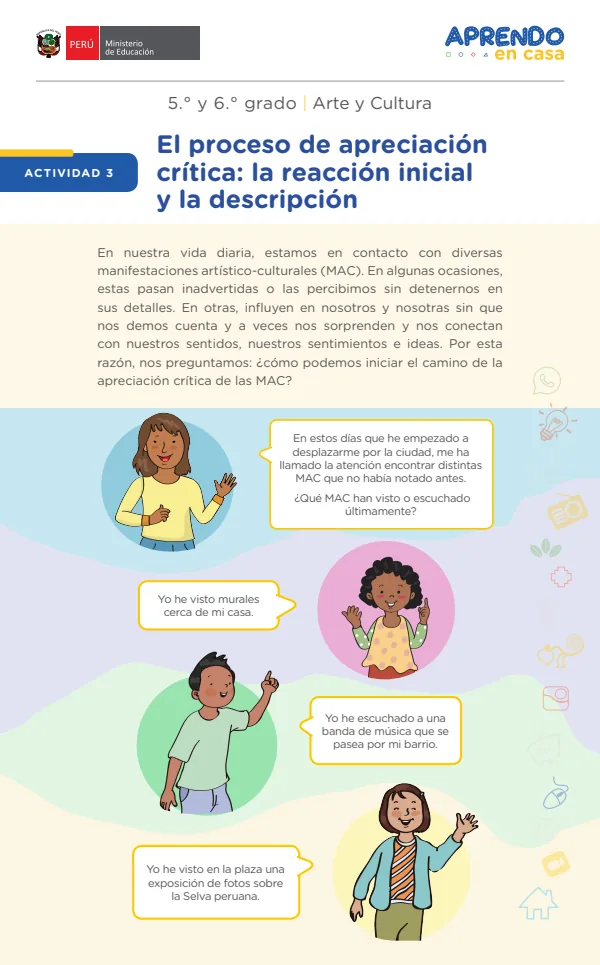 El proceso de apreciación crítica: la reacción inicial y la descripción (MINEDU) PDF 1 Portada de El proceso de apreciación crítica: la reacción inicial y la descripción - MINEDU