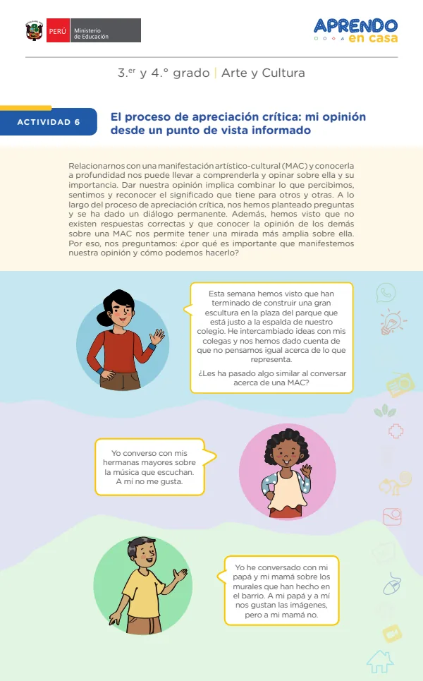 El proceso de apreciación crítica: mi opinión desde un punto de vista informado. 3.er y 4. grado (MINEDU) PDF 1 Portada de El proceso de apreciación crítica: mi opinión desde un punto de vista informado. 3.er - 4.º grado de Primaria - MINEDU