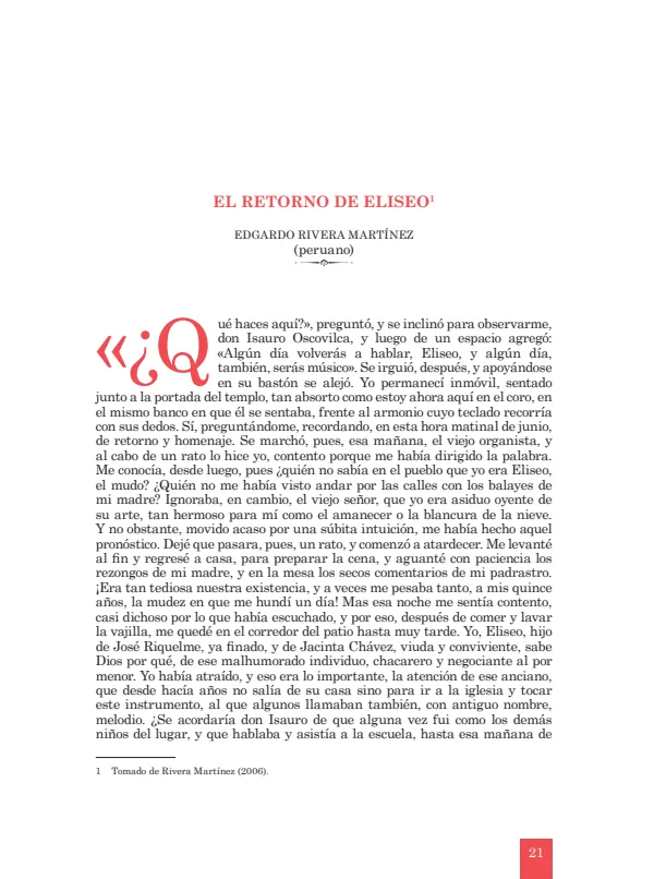 El retorno de Eliseo. Edgardo Rivera Martínez - 3.° grado de Secundaria (MINEDU) PDF 1 Portada de El retorno de Eliseo. Edgardo Rivera Martínez - 3.° grado de Secundaria - MINEDU