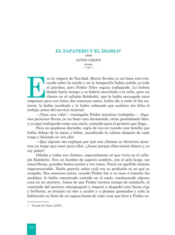 El zapatero y el diablo: 1888. Antón Chéjov - 2.° grado de Secundaria (MINEDU) PDF 1 Portada de El zapatero y el diablo: 1888. Antón Chéjov - 2.° grado de Secundaria - MINEDU