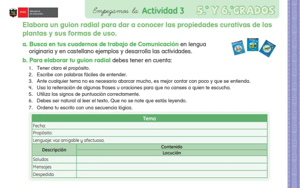 Elabora un guion radial para dar a conocer las propiedades curativas de las plantas y sus formas de uso (MINEDU) PDF 1 Portada de Elabora un guion radial para dar a conocer las propiedades curativas de las plantas - Primaria - MINEDU