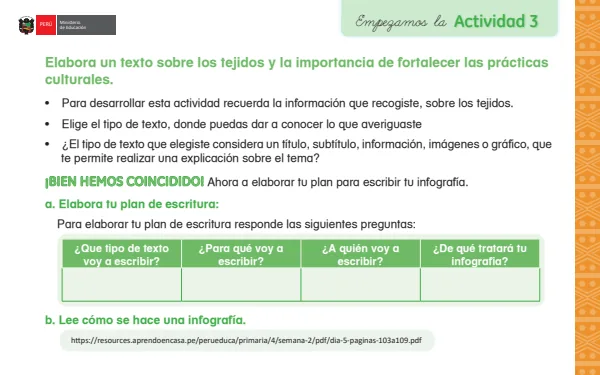 Elabora un texto sobre los tejidos y la importancia de fortalecer las prácticas culturales (MINEDU) PDF 1 Portada de Elabora un texto sobre los tejidos y la importancia de fortalecer las prácticas - Primaria - MINEDU