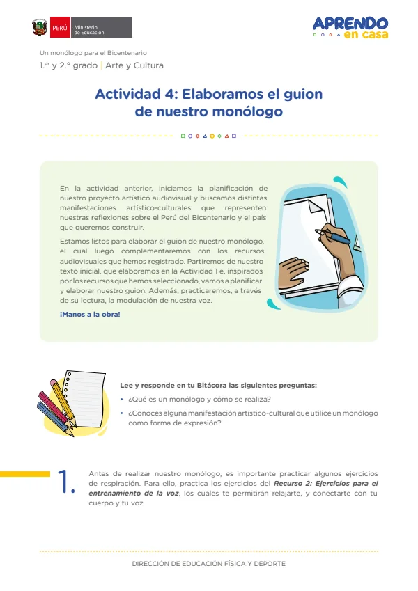 Elaboramos el guion de nuestro monólogo , 1.er y 2. grado (MINEDU) PDF 1 Portada de Elaboramos el guion de nuestro monólogo , 1.er y 2. grado - MINEDU