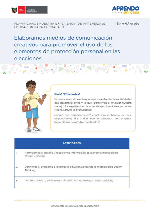 Elaboramos medios de comunicación creativos para promover el uso de los elementos de protección personal en las elecciones (MINEDU) PDF 1 Portada de Elaboramos medios de comunicación creativos para promover el uso de los elementos - Secundaria - MINEDU