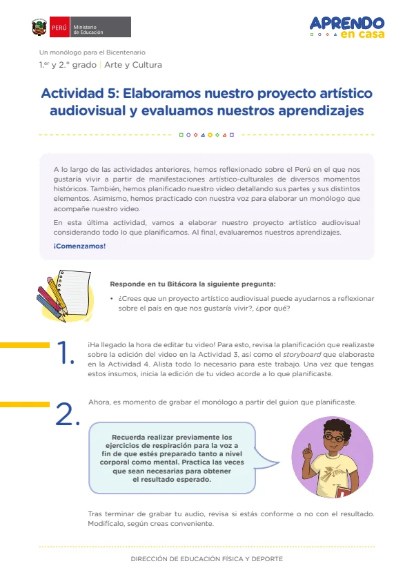 Elaboramos nuestro proyecto artístico audiovisual y evaluamos nuestros aprendizajes (MINEDU) PDF 1 Portada de Elaboramos nuestro proyecto artístico audiovisual y evaluamos nuestros aprendizajes - 2.º grado de Secundaria - MINEDU