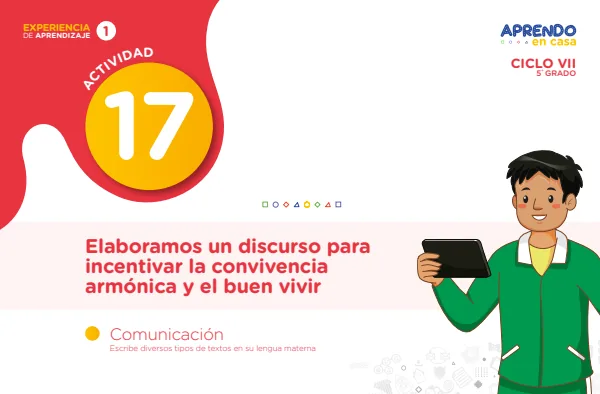 Elaboramos un discurso para incentivar la convivencia armónica y el buen vivir" - 5.° grado de Secundaria (MINEDU) PDF 1 Portada de Elaboramos un discurso para incentivar la convivencia armónica y el buen vivir" - 5.° - 5.º grado de Secundaria - MINEDU