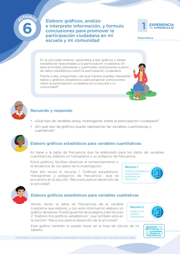 Elaboro gráficos, analizo e interpreto información, y formulo conclusiones para promover la participación ciudadana en mi escuela y mi comunidad (MINEDU) PDF 1 Portada de Elaboro gráficos, analizo e interpreto información, y formulo conclusiones - Secundaria - MINEDU