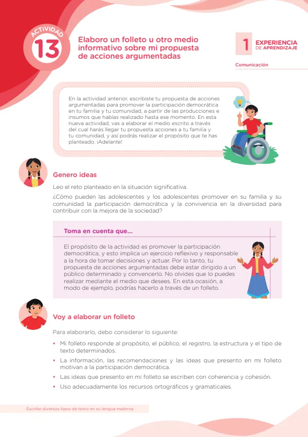 Elaboro un folleto u otro medio informativo sobre mi propuesta de acciones argumentadas (MINEDU) PDF 1 Portada de Elaboro un folleto u otro medio informativo sobre mi propuesta de acciones - Secundaria - MINEDU