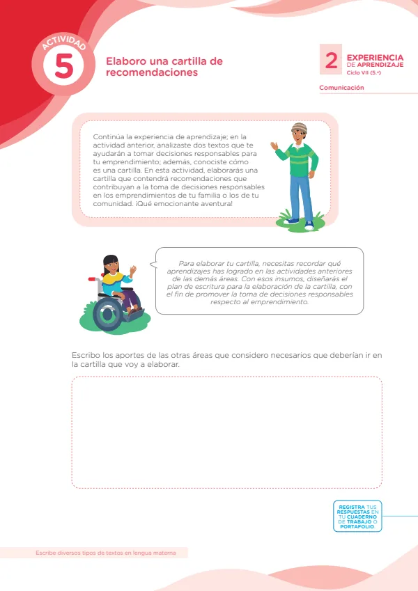 Elaboro una cartilla de recomendaciones - 5.° grado de Secundaria (MINEDU) PDF 1 Portada de Elaboro una cartilla de recomendaciones - 5.° grado de Secundaria - MINEDU