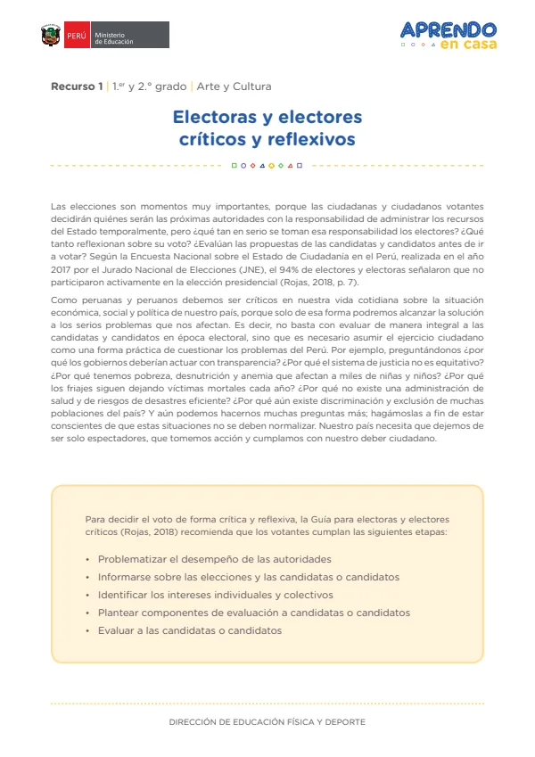 Electoras y electores críticos y reflexivos , 1.er y 2. grado (MINEDU) PDF 1 Portada de Electoras y electores críticos y reflexivos , 1.er y 2. grado - MINEDU
