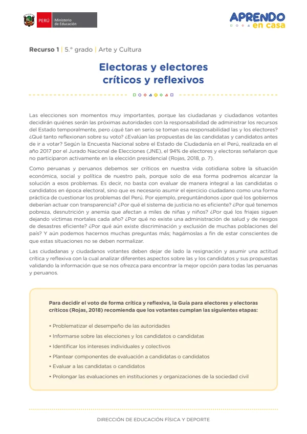 Electoras y electores críticos y reflexivos - 5.° grado de Secundaria (MINEDU) PDF 1 Portada de Electoras y electores críticos y reflexivos - 5.° grado de Secundaria - MINEDU