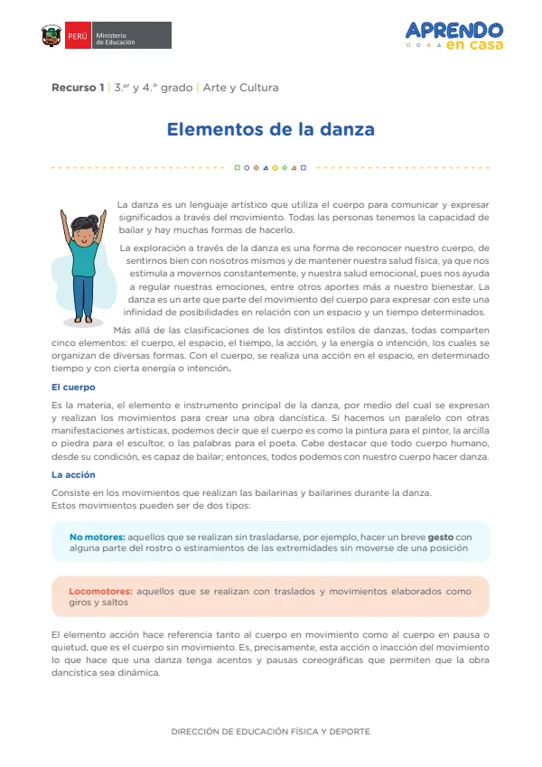 Elementos de la danza , 3.er y 4. grado (MINEDU) PDF 1 Portada de Elementos de la danza , 3.er y 4. grado - MINEDU