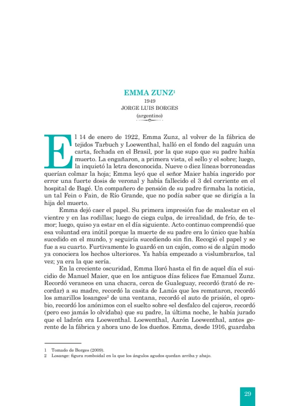 Emma Zunz: 1949. Jorge Luis Borges - 5.° grado de Secundaria (MINEDU) PDF 1 Portada de Emma Zunz: 1949. Jorge Luis Borges - 5.° grado de Secundaria - MINEDU