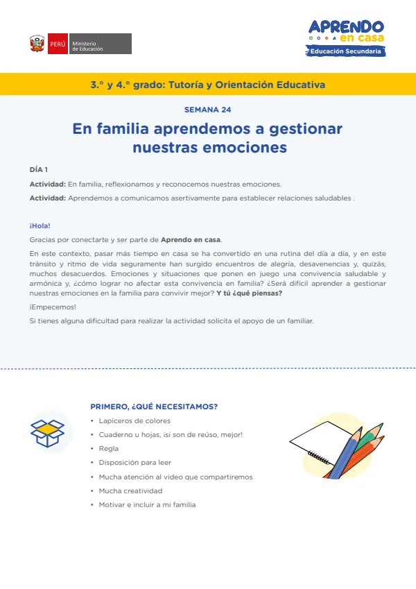 En familia aprendemos a gestionar nuestras emociones - Secundaria (MINEDU) PDF 1 Portada de En familia aprendemos a gestionar nuestras emociones - Secundaria - MINEDU