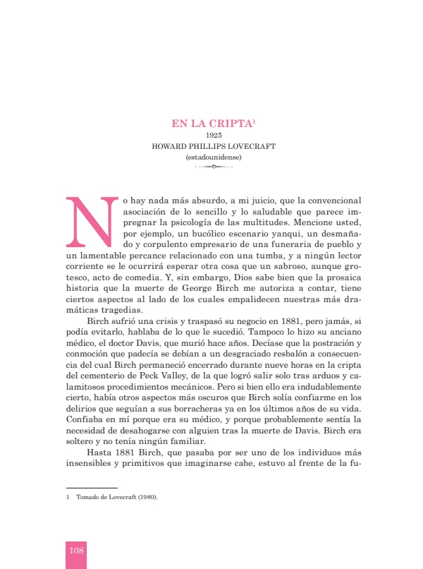 En la cripta: 1925. Howard Phillips Lovecraft - 2.° grado de Secundaria (MINEDU) PDF 1 Portada de En la cripta: 1925. Howard Phillips Lovecraft - 2.° grado de Secundaria - MINEDU