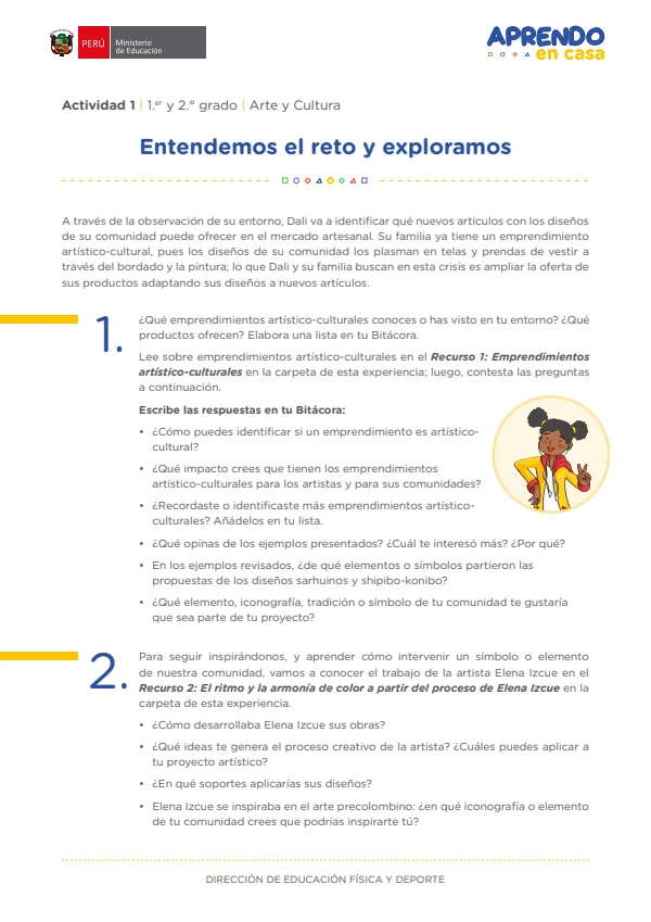 Entendemos el reto y exploramos. Actividad 01: 1 y 2 grado - Arte y Cultura (MINEDU) PDF 1 Portada de Entendemos el reto y exploramos. Actividad 01: 1 y 2 grado - Arte y Cultura - MINEDU