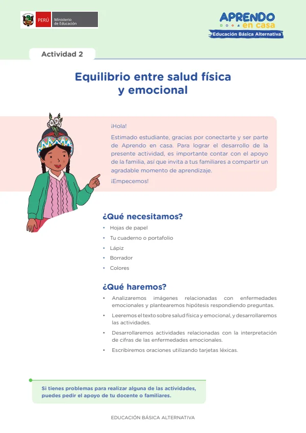 Equilibrio entre salud física y salud emocional - 2.° grado de Primaria (MINEDU) PDF 1 Portada de Equilibrio entre salud física y salud emocional - 2.° grado de Primaria - Educación Básica Alternativa (EBA) - MINEDU