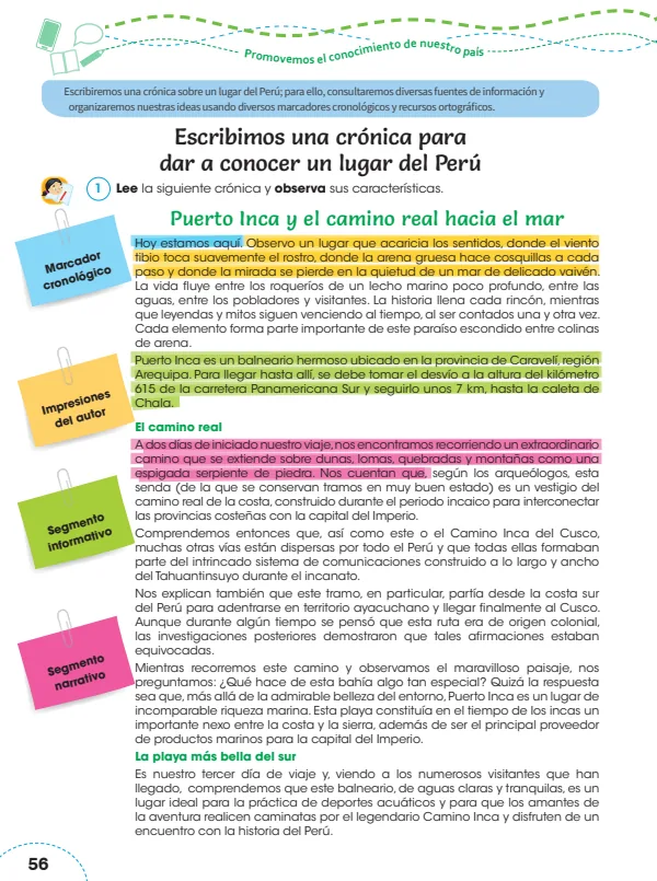 Escribimos una crónica para dar a conocer un lugar del Perú - 6.° grado de Primaria (MINEDU) PDF 1 Portada de Escribimos una crónica para dar a conocer un lugar del Perú - 6.° grado de Primaria - MINEDU