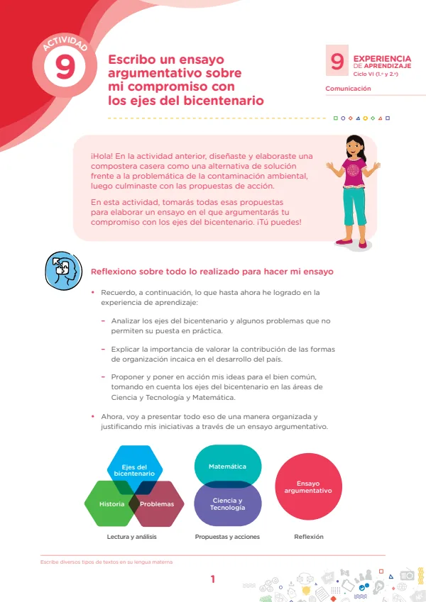 Escribo un ensayo argumentativo sobre los ejes del bicentenario , Actividad 9 (MINEDU) PDF 1 Portada de Escribo un ensayo argumentativo sobre los ejes del bicentenario , Actividad 9 - Secundaria - MINEDU