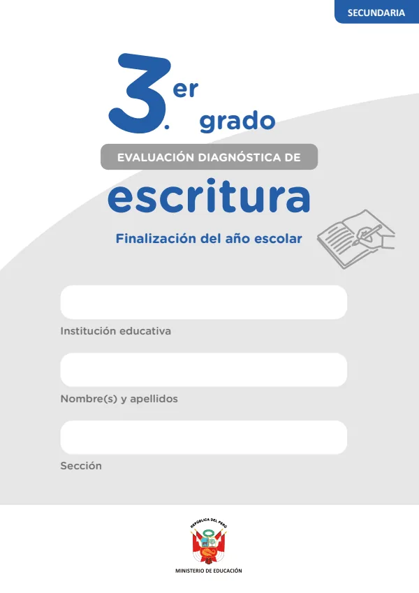 Escritura: evaluación diagnóstica, 3 grado: finalización del año escolar (MINEDU) PDF 1 Portada de Escritura: evaluación diagnóstica, 3 grado: finalización del año escolar - MINEDU