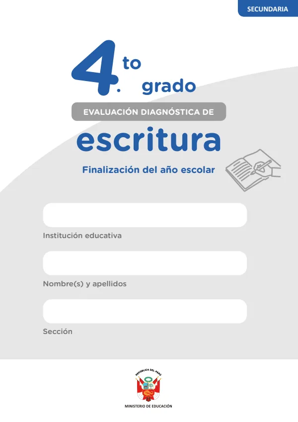 Escritura: evaluación diagnóstica, 4 grado: finalización del año escolar (MINEDU) PDF 1 Portada de Escritura: evaluación diagnóstica, 4 grado: finalización del año escolar - MINEDU