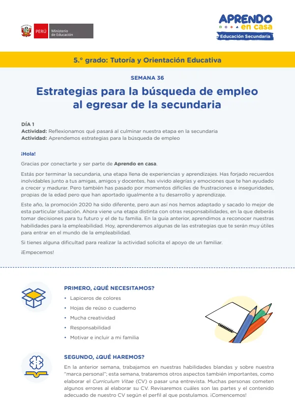 Estrategias para la búsqueda de empleo al egresar de la secundaria (MINEDU) PDF 1 Portada de Estrategias para la búsqueda de empleo al egresar de la secundaria - MINEDU