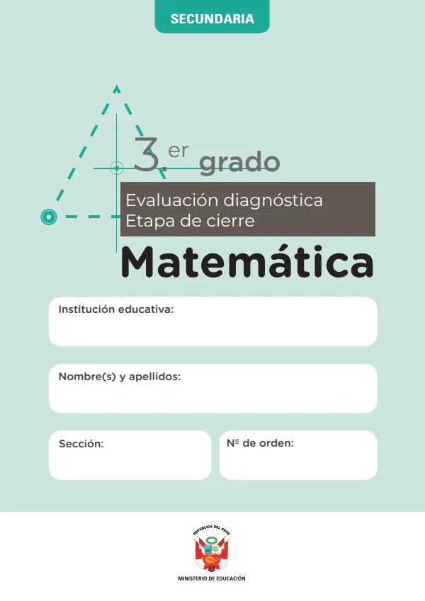 Evaluación diagnóstica de cierre - Matemática 3° grado de Secundaria (MINEDU) PDF 1 Portada de Evaluación diagnóstica de cierre - Matemática 3° grado de Secundaria - MINEDU