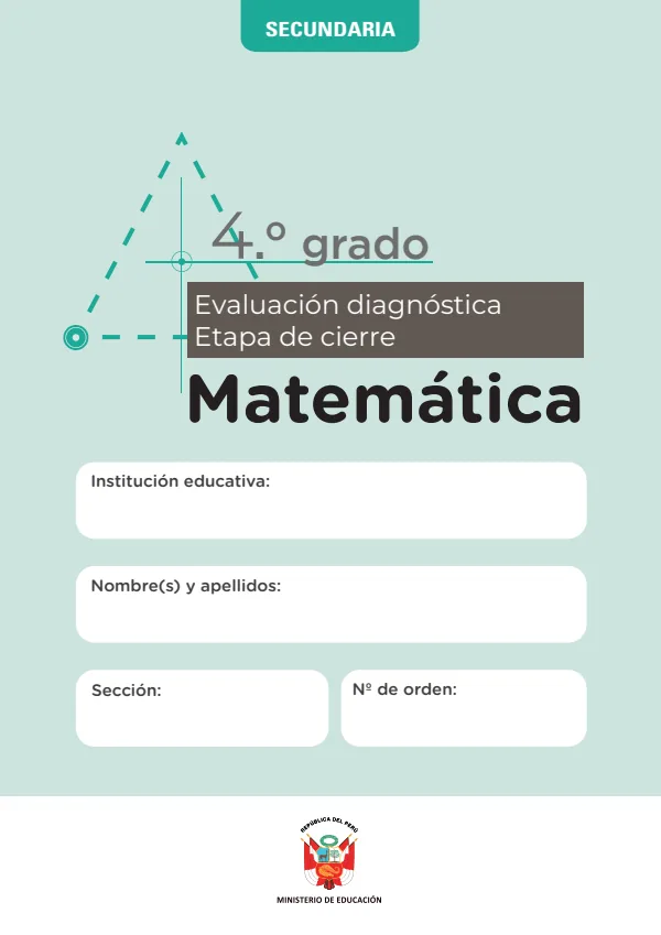 Evaluación diagnóstica de cierre - Matemática 4° grado de Secundaria (MINEDU) PDF 1 Portada de Evaluación diagnóstica de cierre - Matemática 4° grado de Secundaria - MINEDU