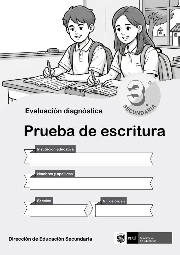 Evaluación diagnóstica de Escritura 3° grado. Secundaria (MINEDU) PDF 1 Portada de Evaluación diagnóstica de Escritura 3° grado. Secundaria - MINEDU
