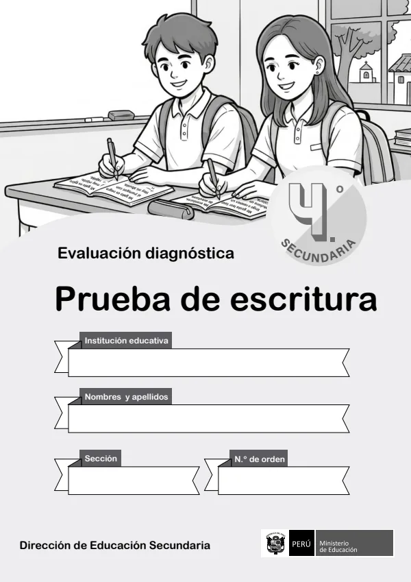 Evaluación diagnóstica de Escritura 4° grado. Secundaria (MINEDU) PDF 1 Portada de Evaluación diagnóstica de Escritura 4° grado. Secundaria - MINEDU