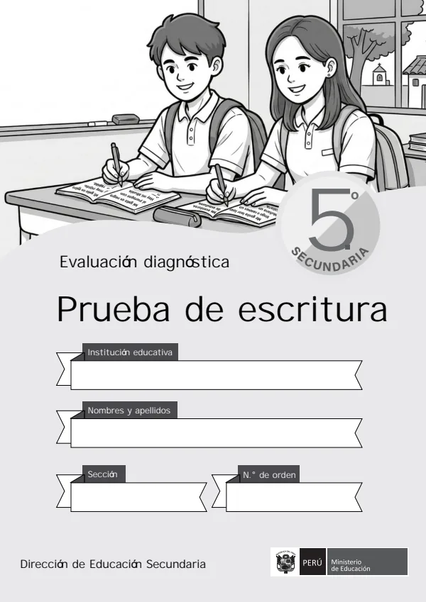 Evaluación diagnóstica de Escritura 5° grado. Secundaria (MINEDU) PDF 1 Portada de Evaluación diagnóstica de Escritura 5° grado. Secundaria - MINEDU