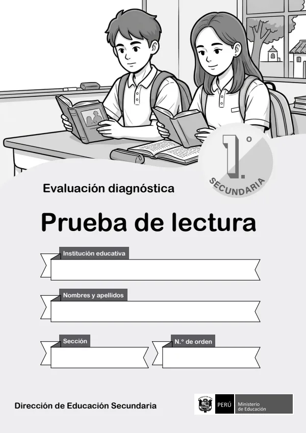 Evaluación diagnóstica de Lectura 1° grado. Secundaria (MINEDU) PDF 1 Portada de Evaluación diagnóstica de Lectura 1° grado. Secundaria - MINEDU