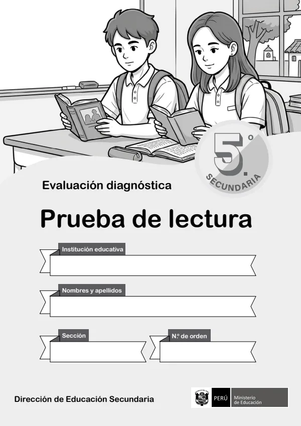 Evaluación diagnóstica de Lectura 5° grado. Secundaria (MINEDU) PDF 1 Portada de Evaluación diagnóstica de Lectura 5° grado. Secundaria - MINEDU