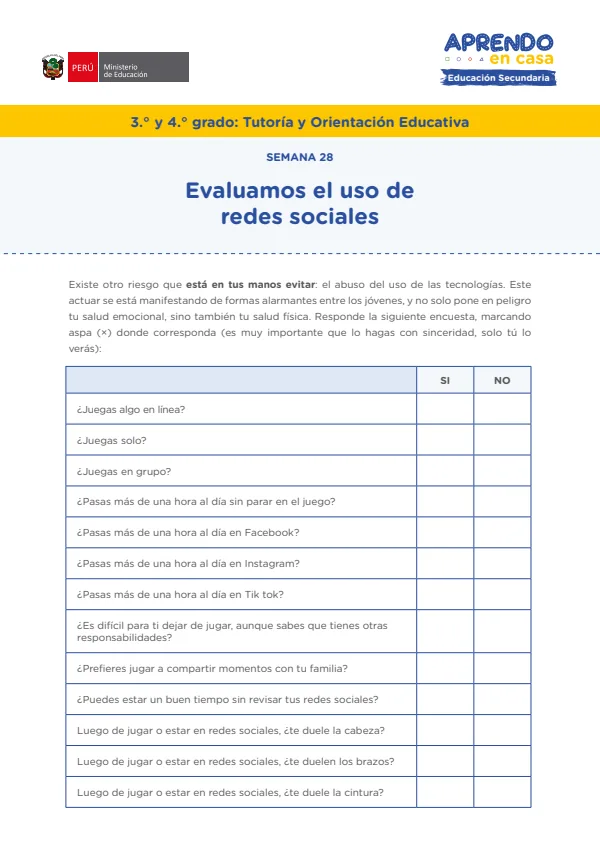Evaluamos el uso de redes sociales - Secundaria (MINEDU) PDF 1 Portada de Evaluamos el uso de redes sociales - Secundaria - MINEDU