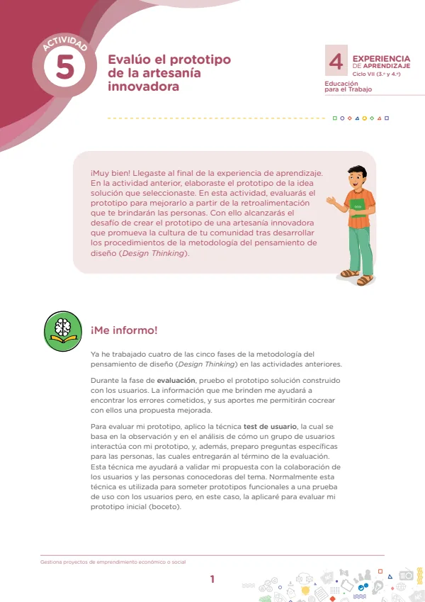 Evalúo el prototipo de la artesanía innovadora - Secundaria (MINEDU) PDF 1 Portada de Evalúo el prototipo de la artesanía innovadora - Secundaria - MINEDU