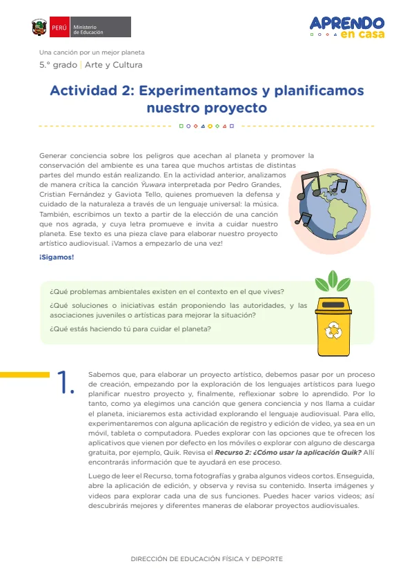 Experimentamos y planificamos nuestro proyecto , Actividad 2 - 5.° grado de Secundaria (MINEDU) PDF 1 Portada de Experimentamos y planificamos nuestro proyecto , Actividad 2 - 5.° grado de Secundaria - MINEDU