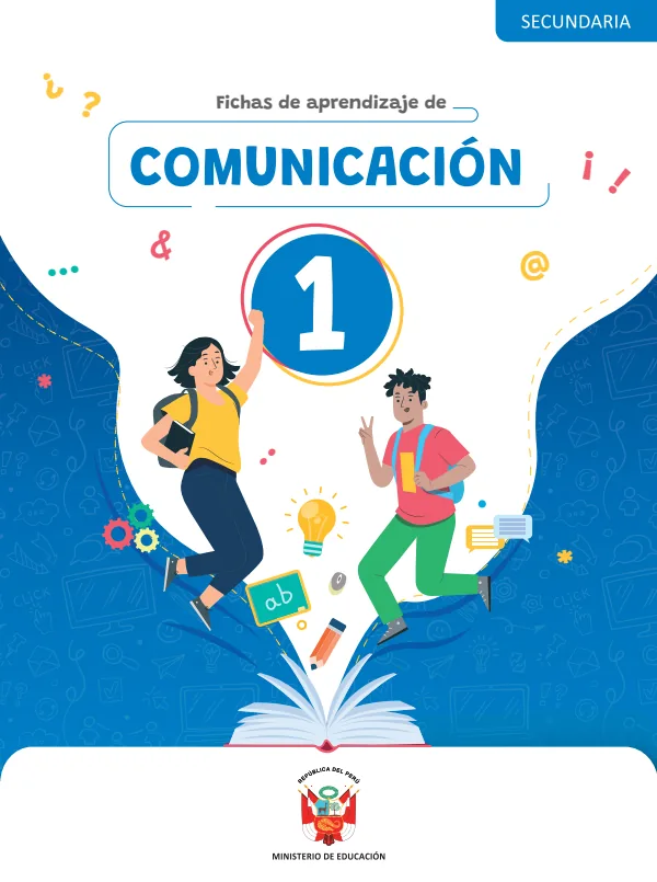 Fichas de aprendizaje de Comunicación 1 grado de Secundaria (MINEDU) PDF 1 Portada de Fichas de aprendizaje de Comunicación 1 grado de Secundaria - MINEDU