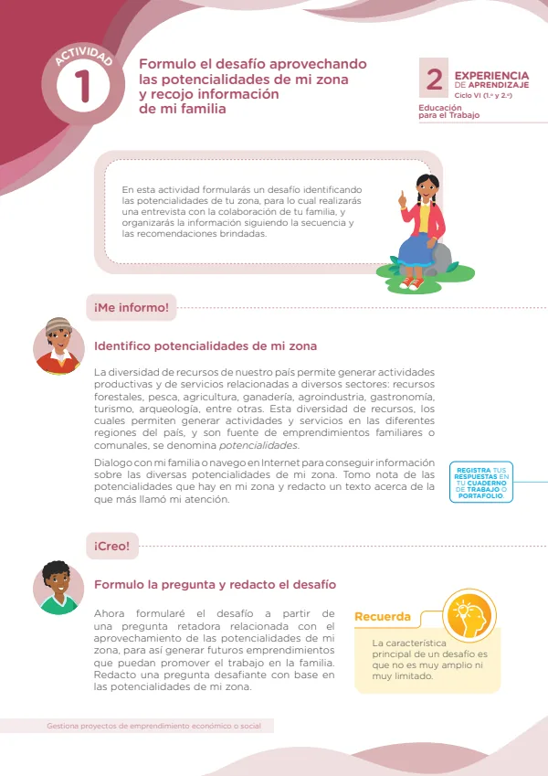 Formulamos el desafío aprovechando las potencialidades de mi zona y recojo información de mi familia (MINEDU) PDF 1 Portada de Formulamos el desafío aprovechando las potencialidades de mi zona y recojo información - Secundaria - MINEDU