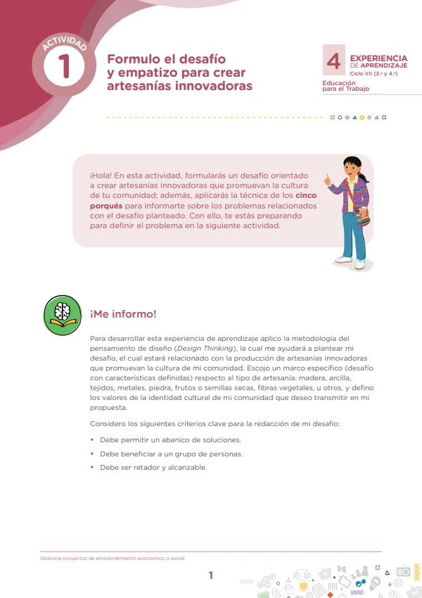 Formulo el desafío y empatizo para crear artesanías innovadoras - Secundaria (MINEDU) PDF 1 Portada de Formulo el desafío y empatizo para crear artesanías innovadoras - Secundaria - MINEDU