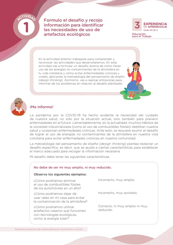 Formulo el desafío y recojo información para identificar las necesidades de uso de artefactos ecológicos (MINEDU) PDF 1 Portada de Formulo el desafío y recojo información para identificar las necesidades de uso - 5.º grado de Secundaria - MINEDU