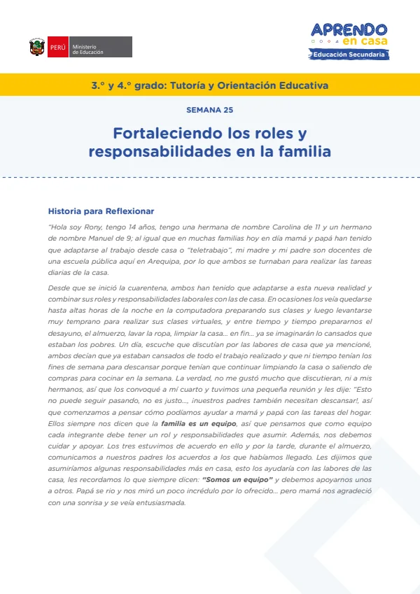 Fortaleciendo los roles y responsabilidades en la familia - Secundaria (MINEDU) PDF 1 Portada de Fortaleciendo los roles y responsabilidades en la familia - Secundaria - MINEDU