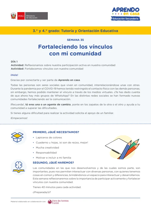 Fortaleciendo los vínculos con mi comunidad - Secundaria (MINEDU) PDF 1 Portada de Fortaleciendo los vínculos con mi comunidad - Secundaria - MINEDU