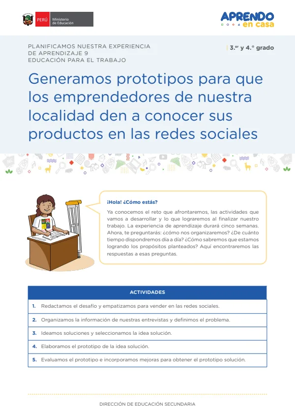 Generamos prototipos para que los emprendedores de nuestra localidad den a conocer sus productos en las redes sociales (MINEDU) PDF 1 Portada de Generamos prototipos para que los emprendedores de nuestra localidad den a conocer sus - Secundaria - MINEDU