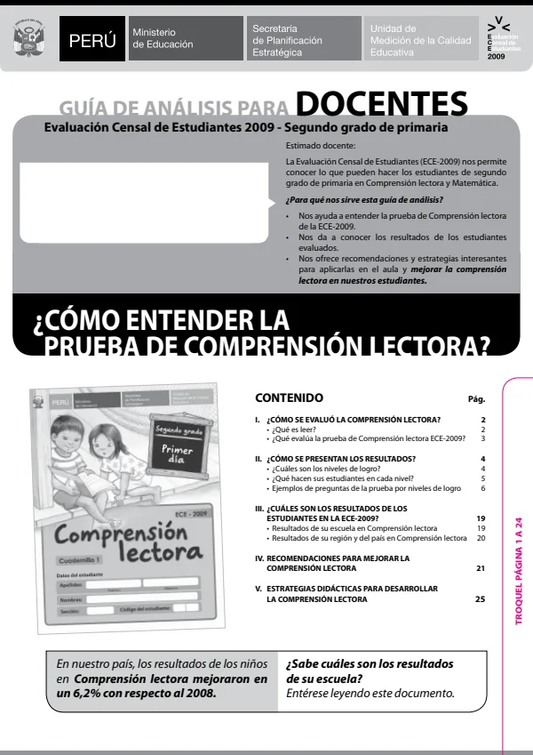 Guía de análisis para docentes - Comprensión lectora - ECE 2009 (Informes para instituciones educativas en el tiempo) (MINEDU) PDF 1 Portada de Guía de análisis para docentes - Comprensión lectora - ECE 2009 (Informes - Evaluaciones UMC (ECE y ENLA) - MINEDU