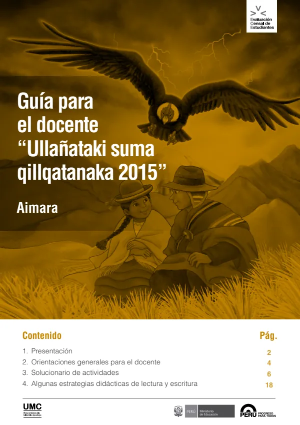 Guía para el docente - Aimara (Resultados de la Evaluación Censal de Estudiantes 2015) (MINEDU) PDF 1 Portada de Guía para el docente - Aimara (Resultados de la Evaluación Censal de Estudiantes 2015) - Educación Intercultural Bilingüe (EIB) - MINEDU