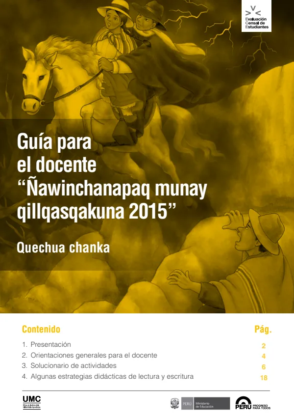 Guía para el docente - Quechua Chanka (Resultados de la Evaluación Censal de Estudiantes 2015) (MINEDU) PDF 1 Portada de Guía para el docente - Quechua Chanka (Resultados de la Evaluación Censal - Educación Intercultural Bilingüe (EIB) - MINEDU