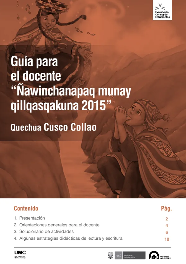 Guía para el docente - Quechua Cusco-Collao (Resultados de la Evaluación Censal de Estudiantes 2015) (MINEDU) PDF 1 Portada de Guía para el docente - Quechua Cusco-Collao (Resultados de la Evaluación Censal - Educación Intercultural Bilingüe (EIB) - MINEDU