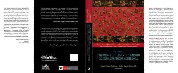 Historia de las Literaturas en el Perú: volumen 2. Literatura y cultura en el Virreinato del Perú: apropiación y diferencia (MINEDU) PDF 1 Portada de Historia de las Literaturas en el Perú: volumen 2. Literatura y cultura - 2.º grado de Primaria - MINEDU